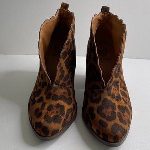 Beast Women Faux Suede Leopard Ankle Boots Chunky Heels Shoes Size 5.5